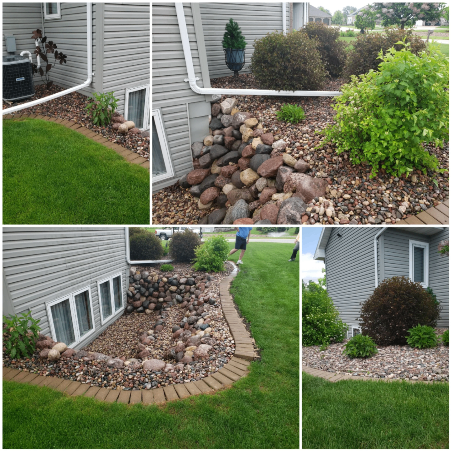 Landscaping project — rock beds, edging and healthy turf